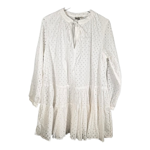 ASOS DESIGN Tiered Trapeze Mini Dress in Broderie White US Size 10 - Picture 3 of 13